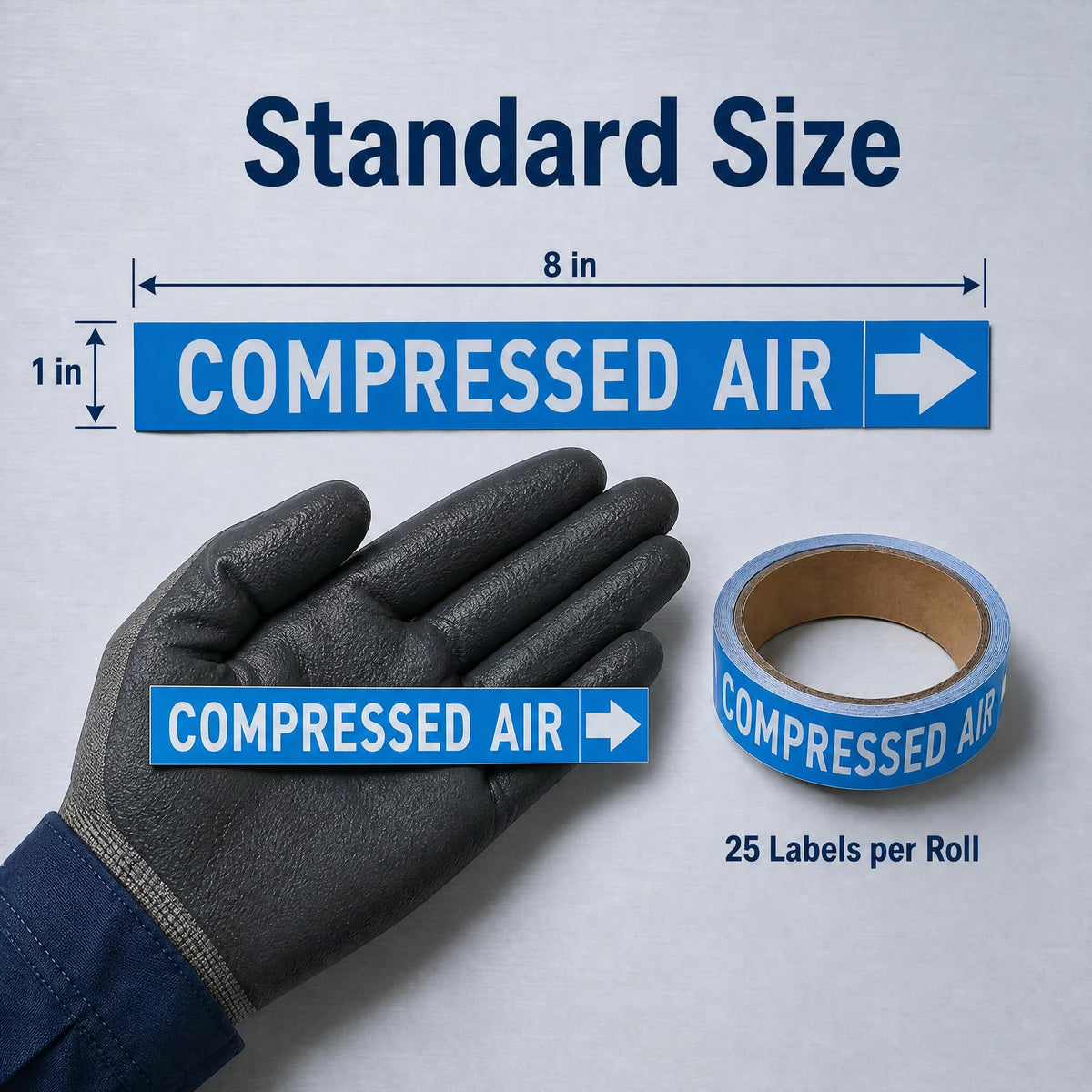 Compressed Air Pipe Markers 1" x 8", 25 Markers
