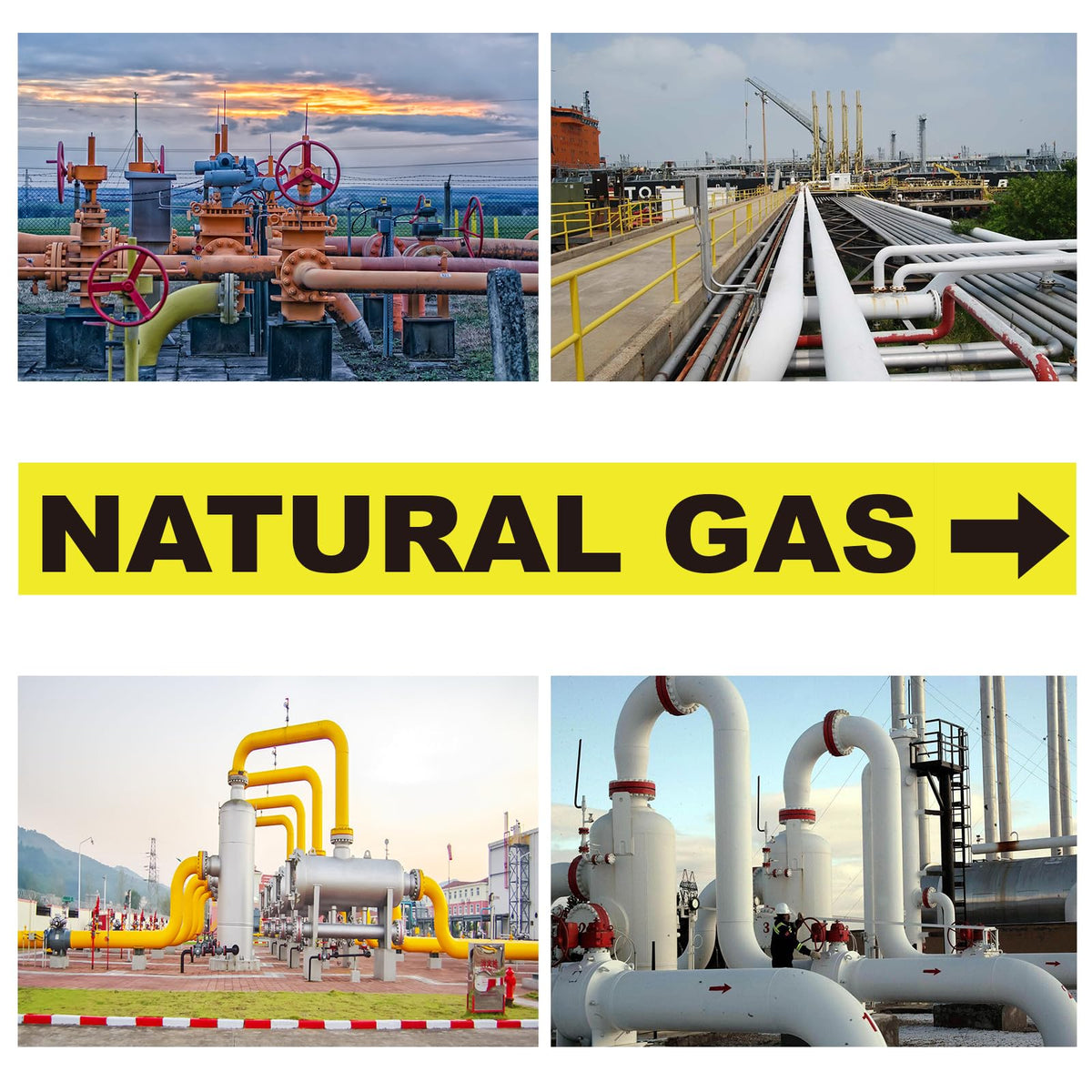 12 Pack Natural Gas Pipe Labels With Arrows, Vinyl Stickers Natural Gas Pipe Marking Sticker Sign for Pipes, Heaters and Inspectors(1"x8")