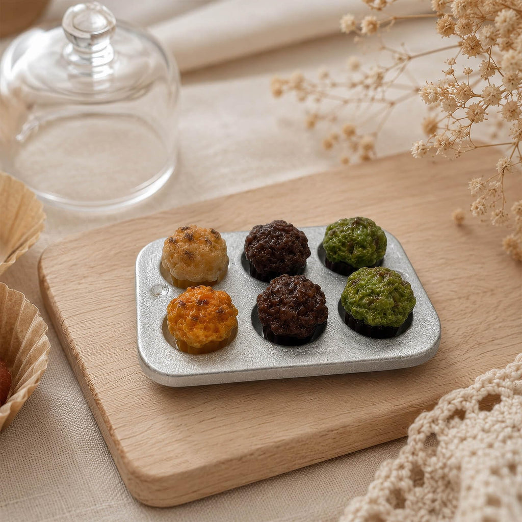 6 Piece Miniature Cake Set with Display Tray for Bakery Scenes
