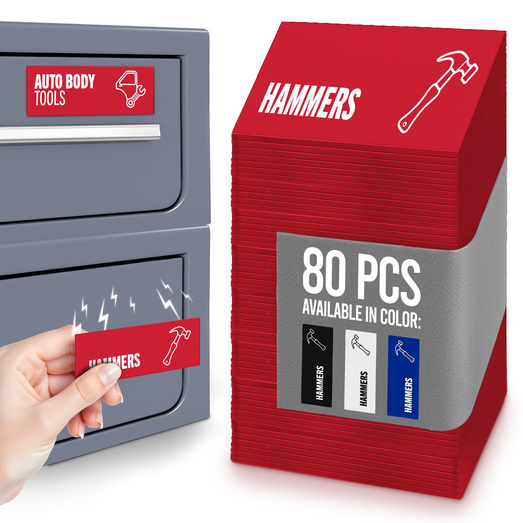 Red Magnetic Tool Box Labels, Toolbox Organization Magnets Red 3.125 x 1.0 Inches