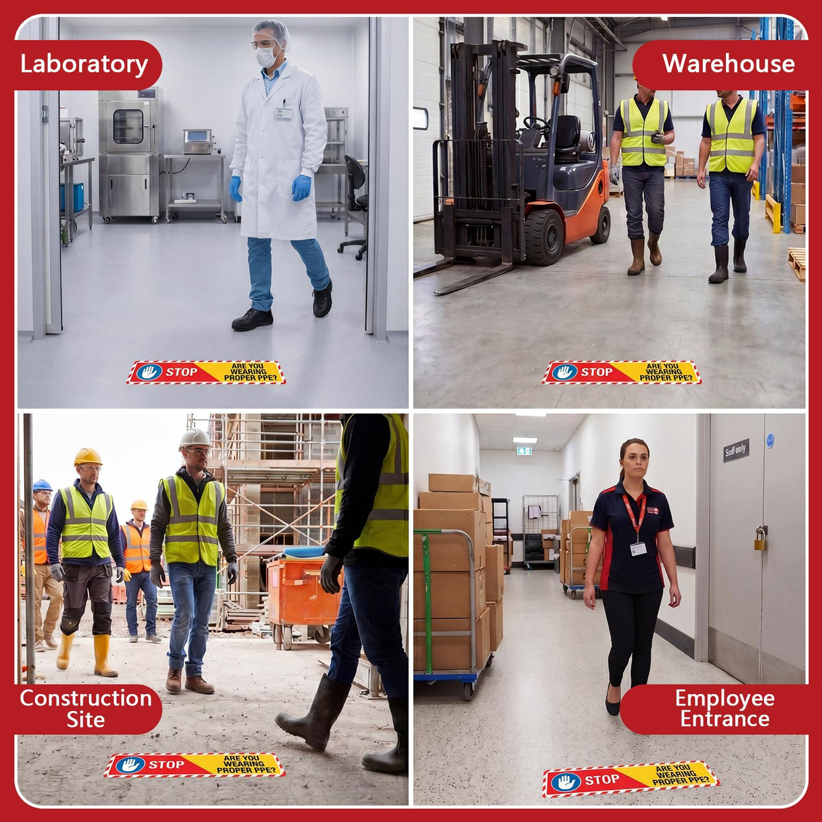 Sabary 5 PCS Stop Are You Wearing Proper PPE Sign, 26" x 6" Floor Sticker