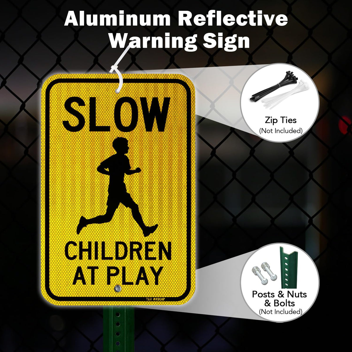 T&R (2 Pack) Slow Down Children At Play Sign, 18" x 12" Engineer Grade Reflective Sheeting, Rust Free Aluminum, Weather Resistant, Waterproof, Fade Resistant, 2 Pre-drilled Holes 18" x 12" - 2 Pack - Slow Down Children At Play