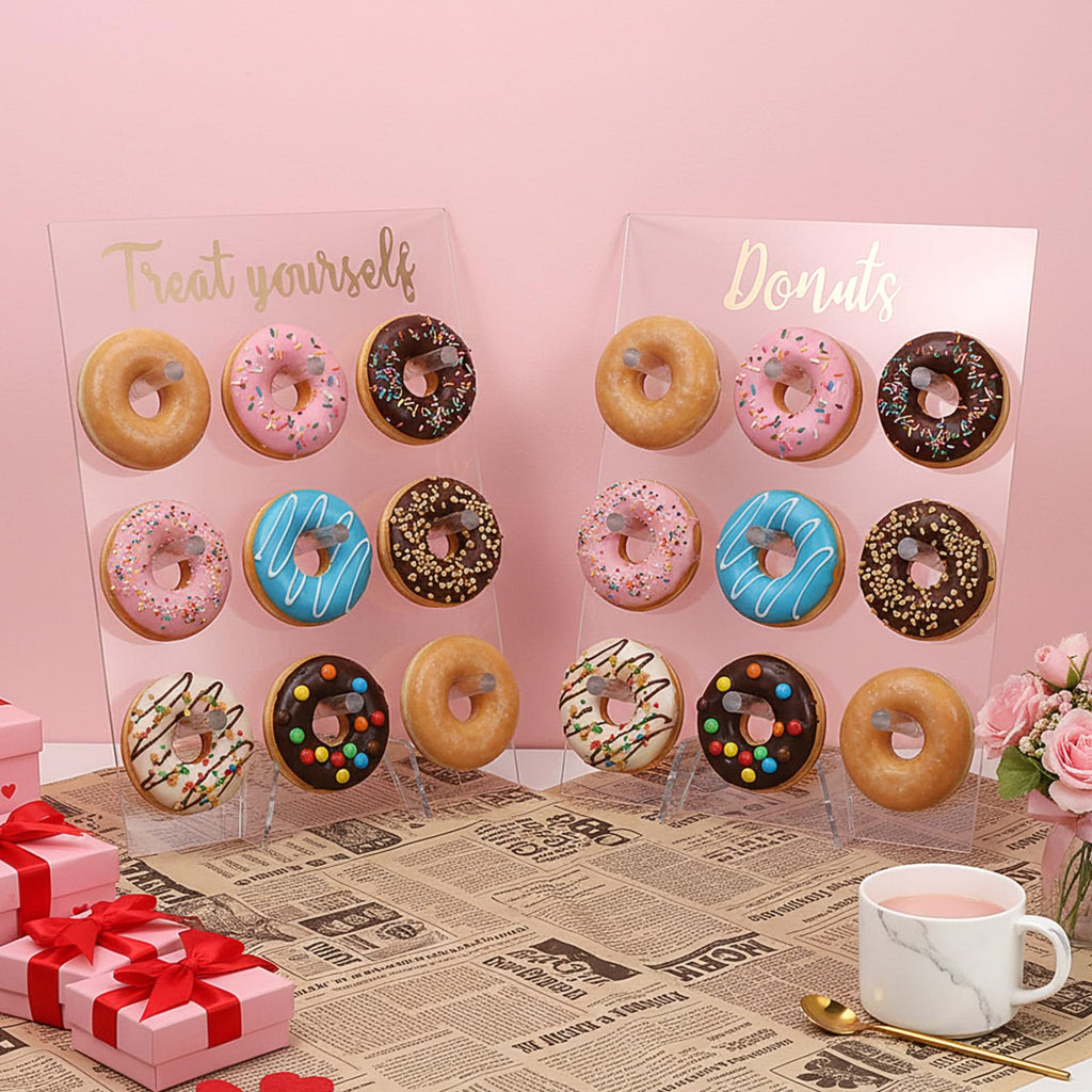 2 Pack Donut Wall Display Stand for Dessert Table, Clear Acrylic Donut Board Display Holder Wall Stand for Wedding Birthday Holiday Party Bridal Baby Shower Decorations, 13.78 x 9.84 Inch
