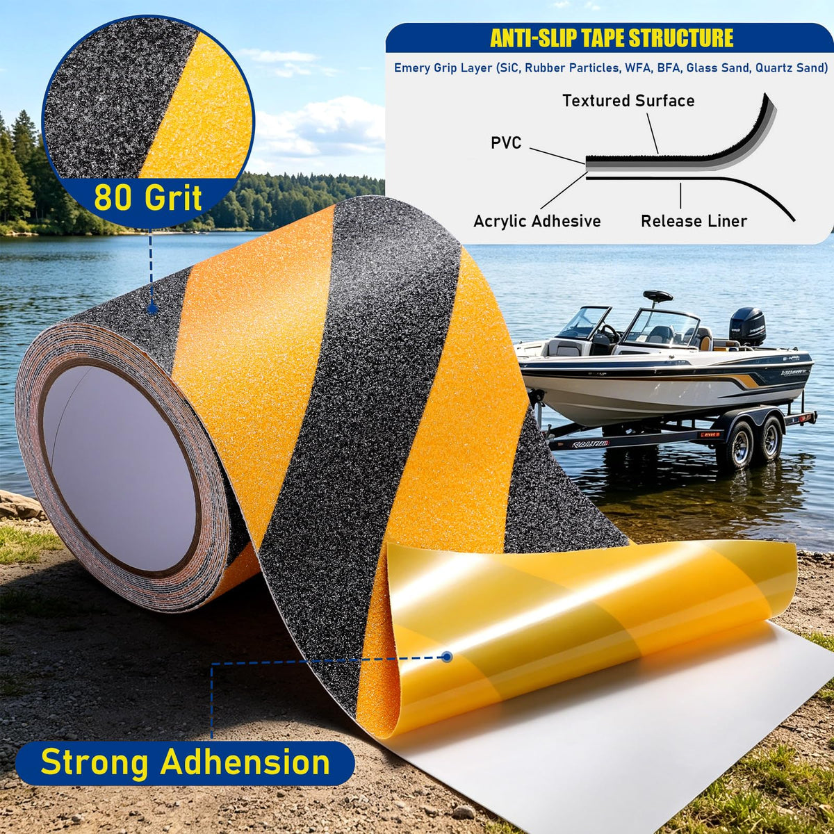 Heavy Duty Anti Slip Tape, 6in x 16FT Industrial Non Skid Traction Tape with High Friction Surface, Waterproof Safety Grip Tape for Indoor/Outdoor Stairs, Steps, Ramps, Flooring Use