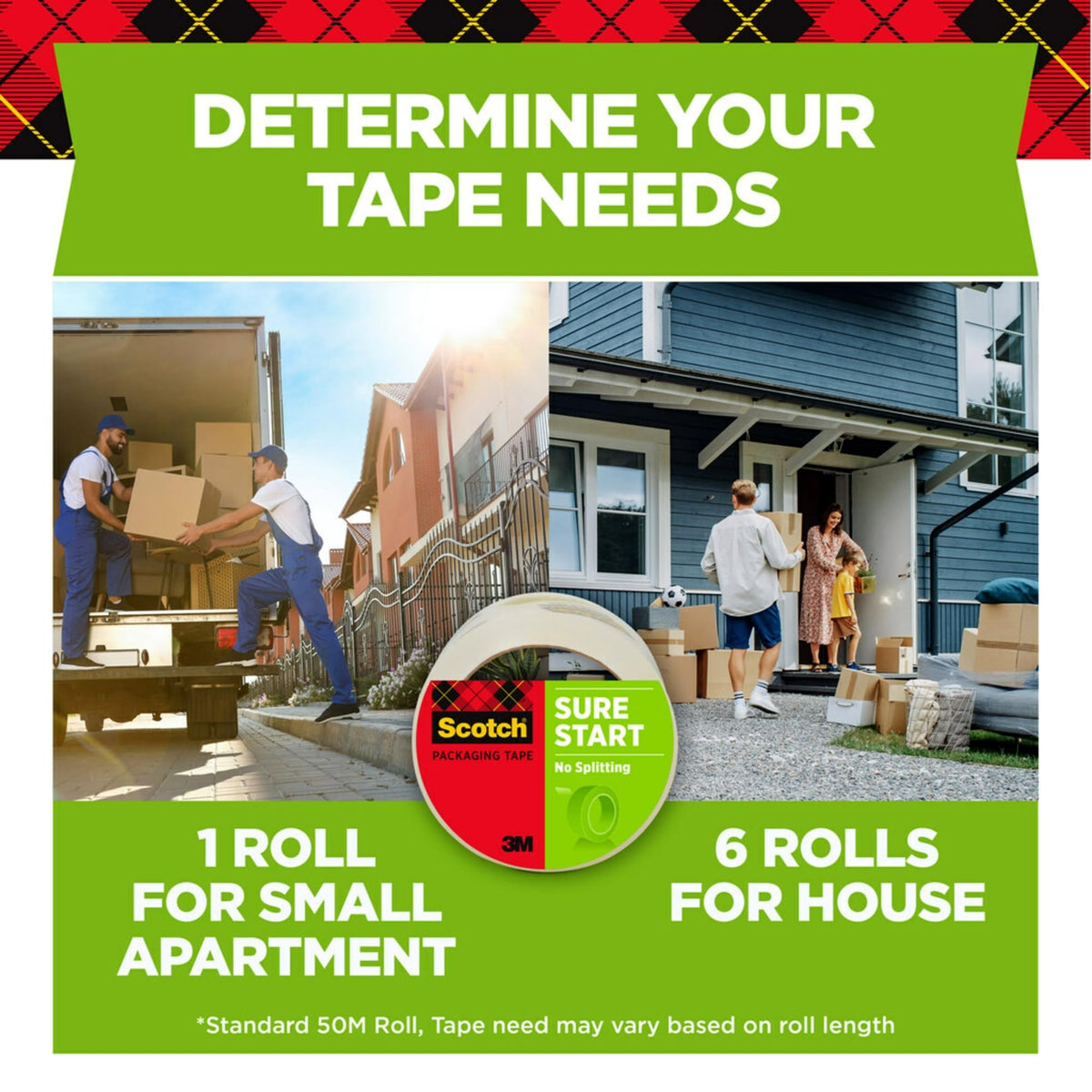 Scotch Sure Start Packing Tape Refill, 1.88 in x 54.6 yd, 6 Rolls