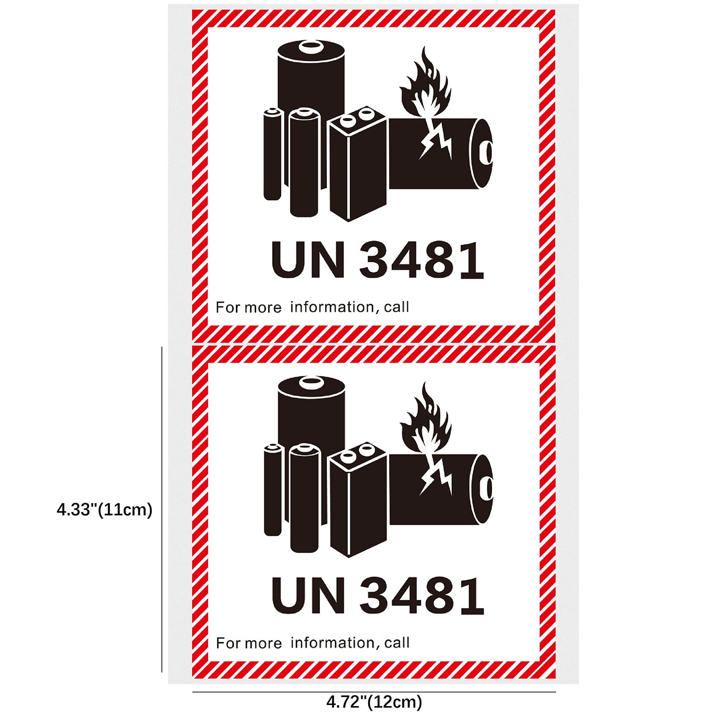 Hybsk 4.7" x 4.3" Lithium Ion Battery Transport Caution Warning Labels 50 Adhesive Stickers (UN3481) Un3481