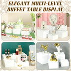 6 Pcs White Acrylic Buffet Risers with 6 Mini Sign and 6 Marker (6 sets)