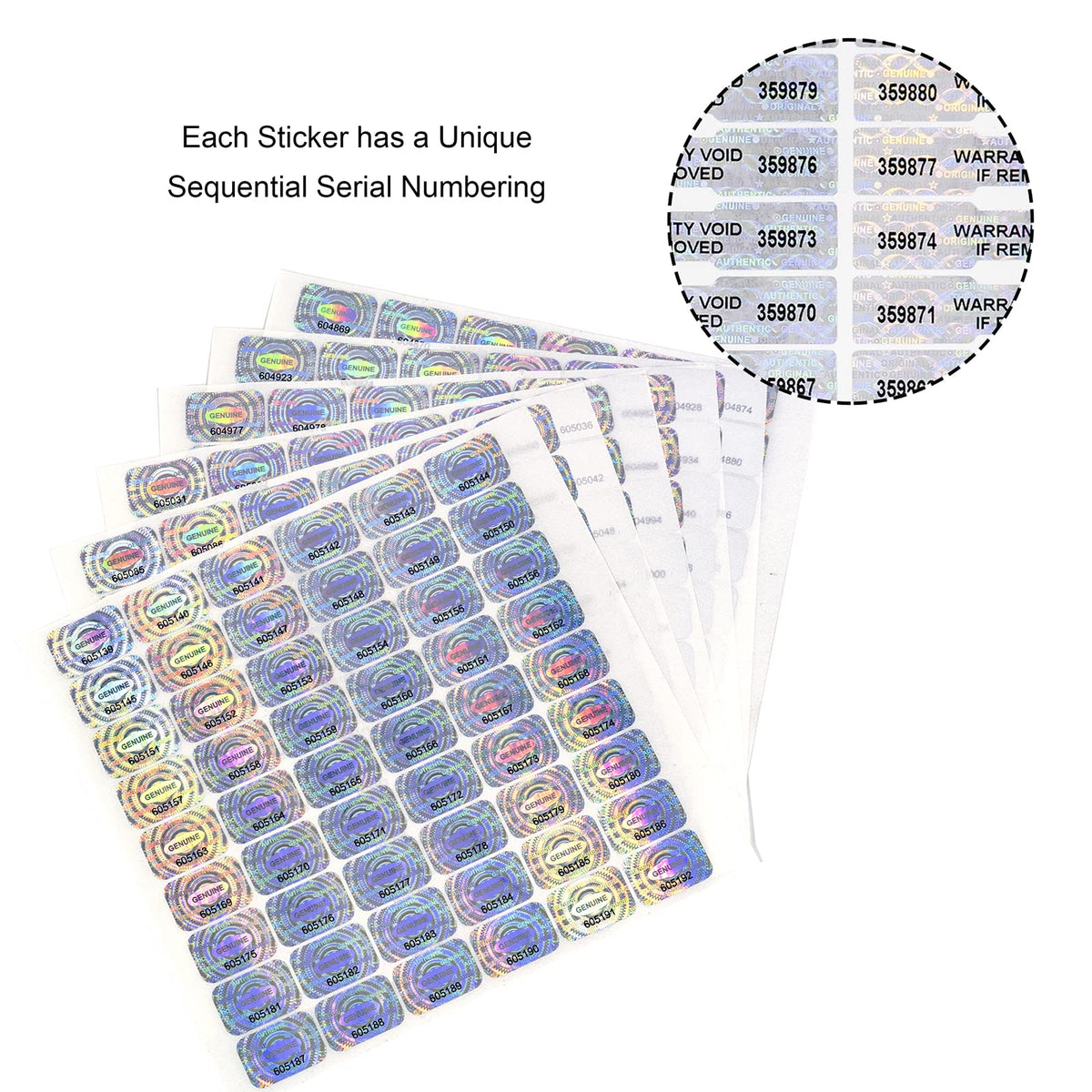 120 pcs Security Hologram Stickers, Void Tamper Proof Sticker, Warranty Tamper Evident Labels, Unique Sequential Serial Numbering (WZRYSEAL 0.95 Inch X 0.65 Inch) 120