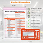 30 Pack Annual Vehicle Inspection Report Forms & 30-Pk Red Aluminum FMCSA Adhesive Labels/Stickers, 3-Ply Carbonless Inspection Sheet Book with Hardboard, DOT Compliant