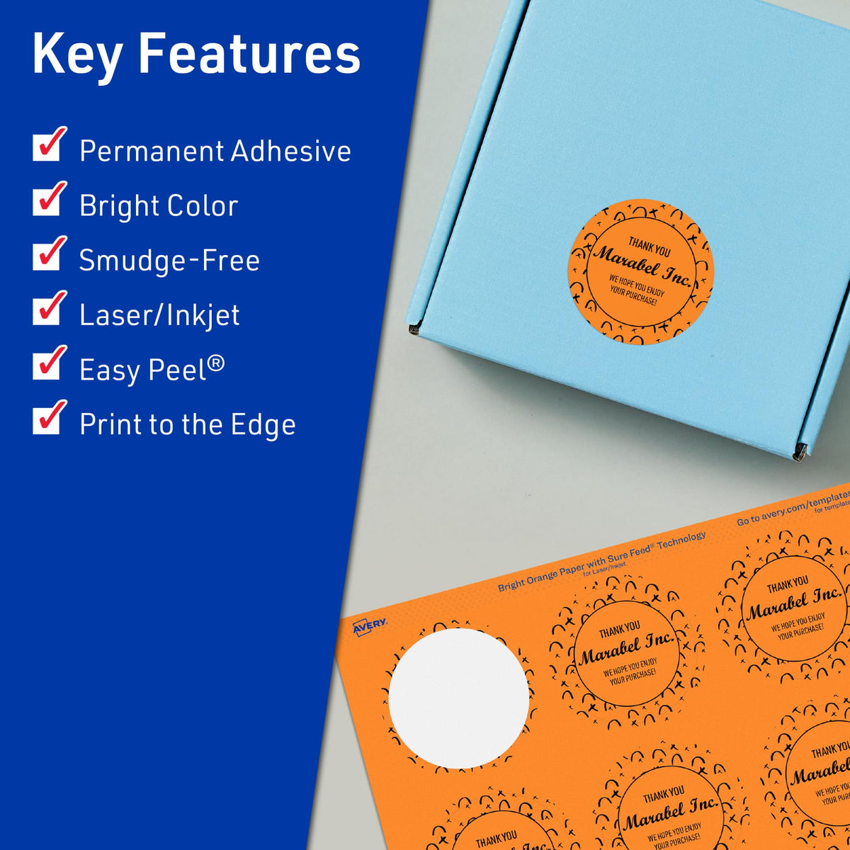Avery Printable Round Labels, Sure Feed Technology, 1-3/4" Diameter, Bright Orange Labels, Print-to-The-Edge, Laser/Inkjet Printable, 400 Total, Great for Stickers and Candles 400 labels