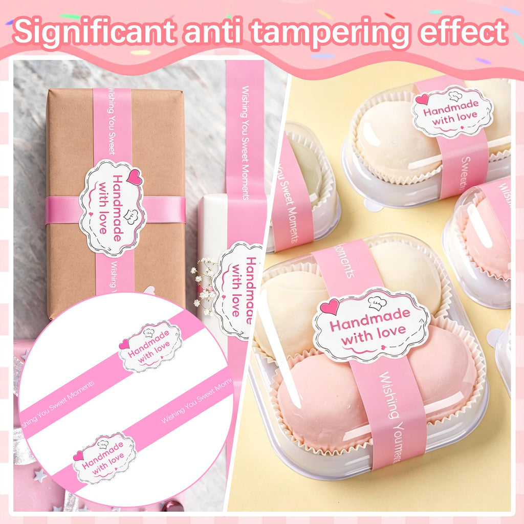 100 Pcs Pink Food Retail Package Seal Stickers, 9x1 Inch