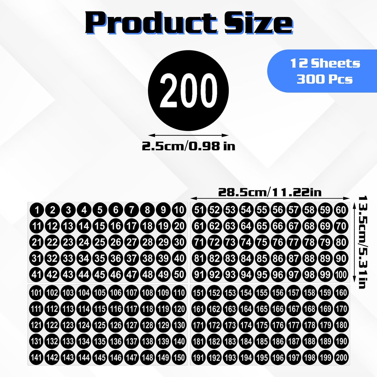 12Sheets(3 Sets) Number Stickers 1-200,Diameter 1Inch Small Number Stickers,1 to 200 Consecutive Number Stickers,Self-Adhesive Number Stickers for Storage,Organizing,Boxes Toolbox,Locker
