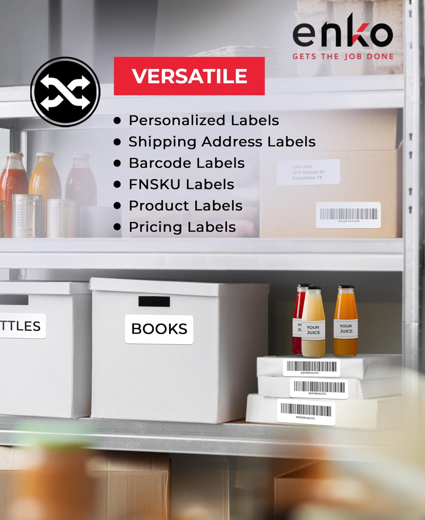 enKo 4" x 2" Labels for Zebra Desktop Printers (3 Rolls | 2,250 Labels) Direct Thermal Address Mailing Shipping Barcode FBA Stickers FNSKU Label for Zebra and Eltron (Perforated) 3 Rolls - 2,250 Labels