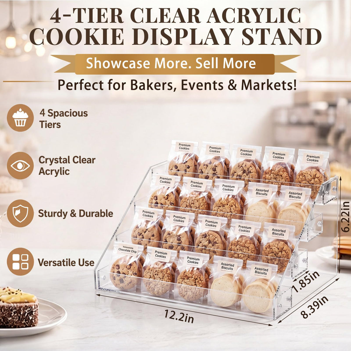 Novabright 4 Tier Cookie Display Stand, Dessert Stand for Baker & Vendors Wide 1
