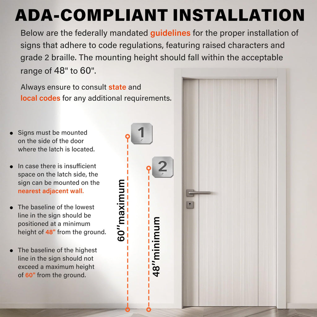 ADA Braille Room Number Signs 1-5, Modern Clipped Corner Brushed Silver Signs for Office Doors, Grade 2 Braille Compliance Signage for Clinic, School & Hospital, Self-Adhesive (4" x 4") Stainless Steel 1-5silver 1-5