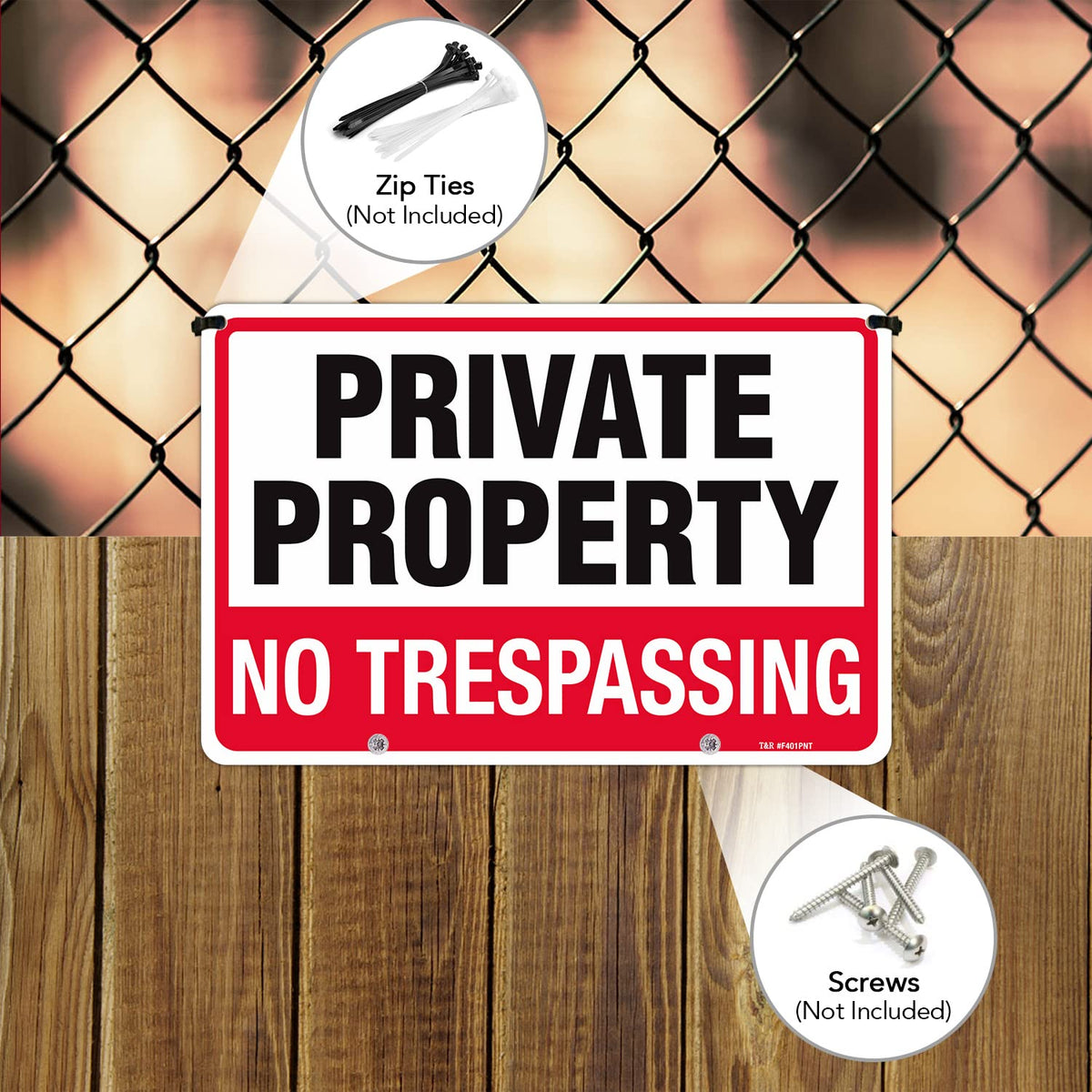 T&R No Trespassing Sign Private Property Sign with H Stake for Outside,3 Pack,12"x8" .040 Rust Free Heavy Aluminum, Waterproof,Includes Matching Screws & Wrench, Easy to Mount 3-Pack
