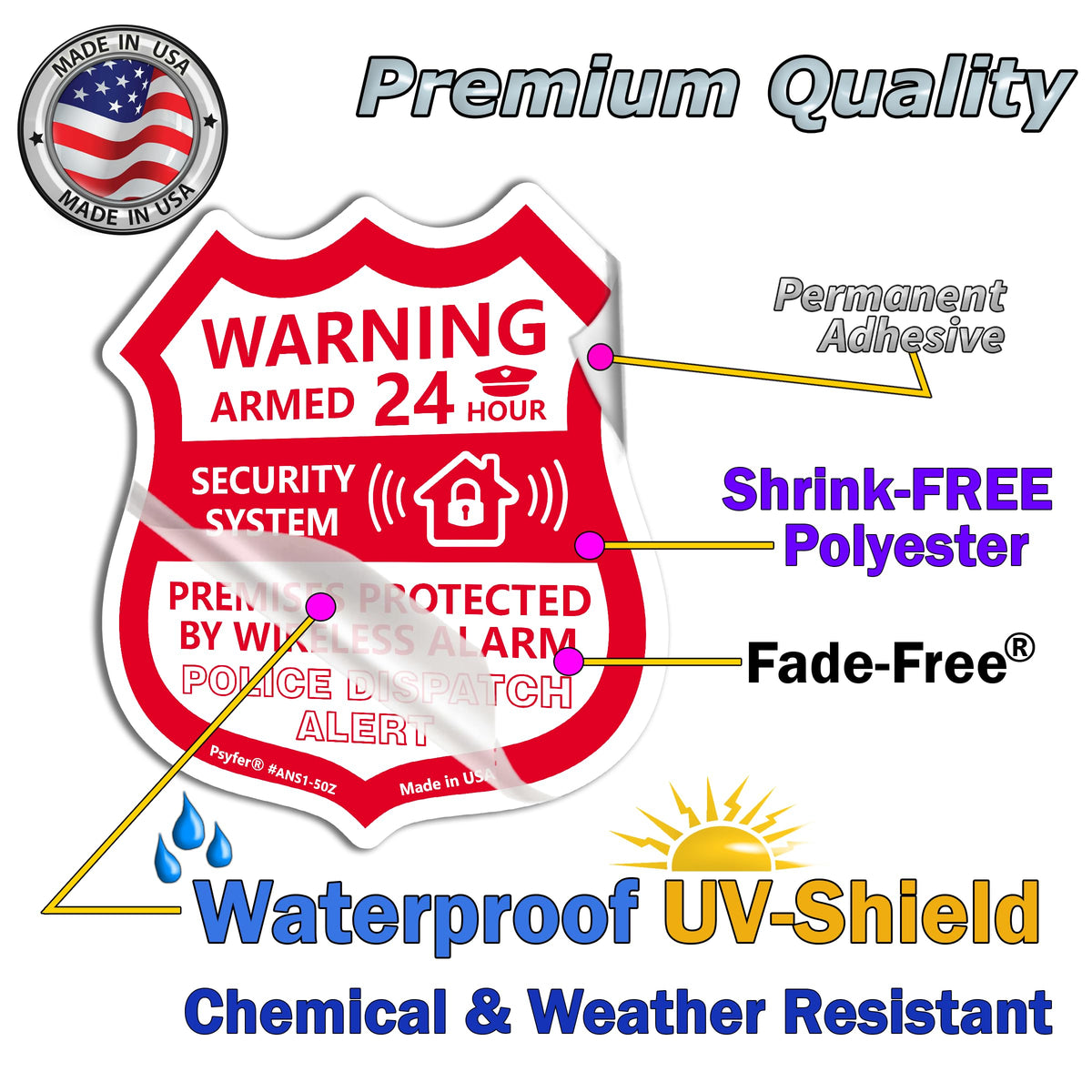 Psyfer® (Fade-Free) 12 Pack - Security Camera & Alarm Outdoor UV Waterproof Stickers [Made in USA]