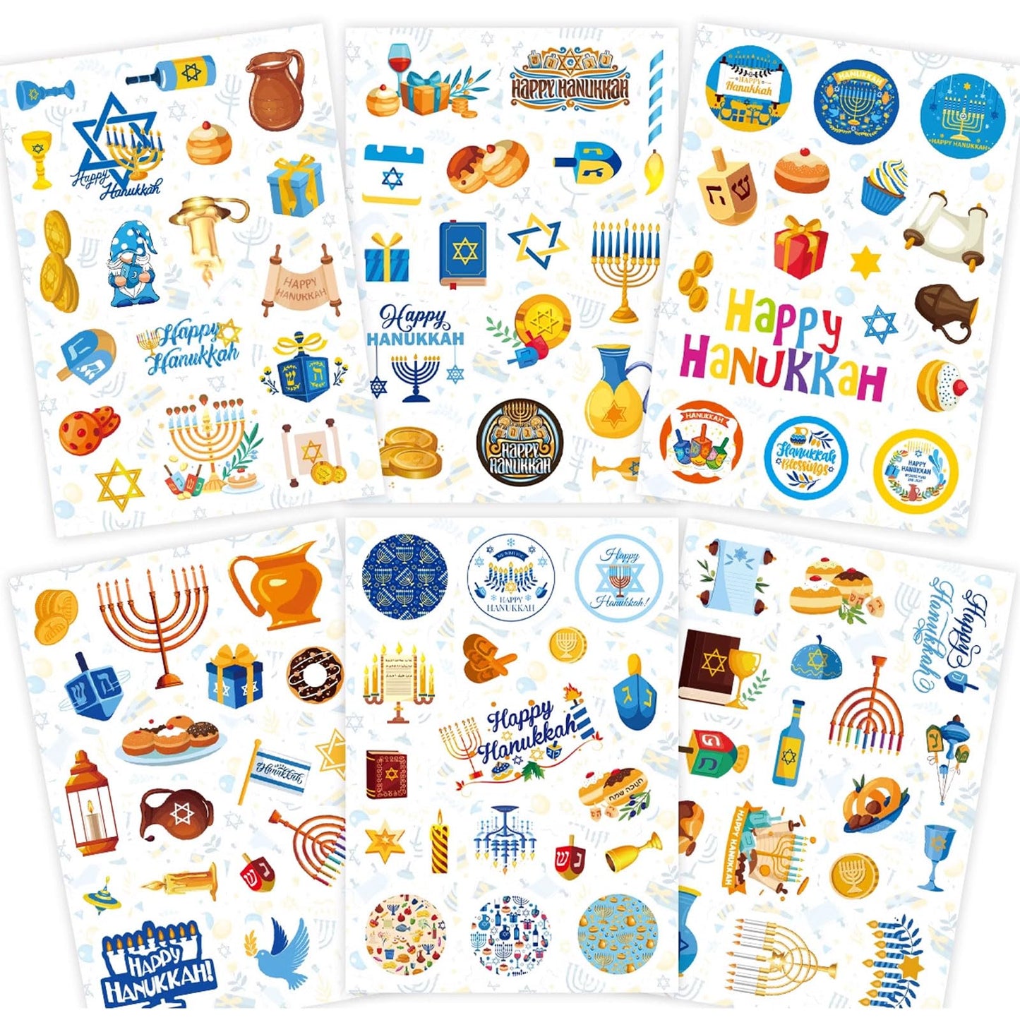 Hanukkah Sticker Label Sticker Candlestick Gift Sticker Happy Chanukah Business Sticker Five Pointed Star Reward Sticker Book,Envelope,Water,Cup Decoration for Hanukkah Jewish Festival