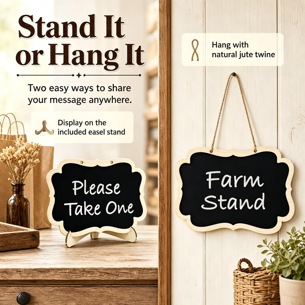 12 Pack Mini Chalkboard Signs with Stand, Wooden Hanging Blackboard Labels, Small Chalkboard Food Labels for Party Buffet, Wedding Table Numbers, Place Cards, Dessert Display, Message Board.