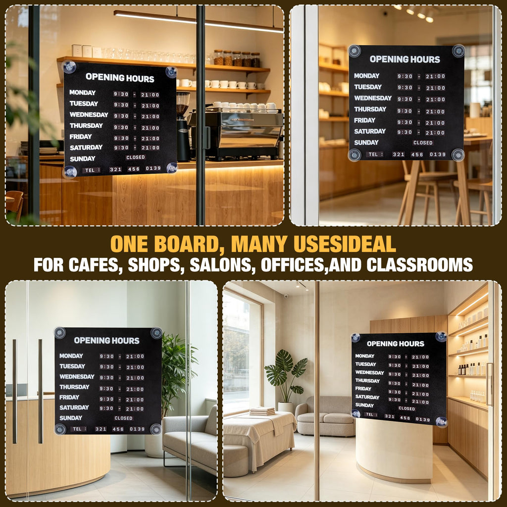 Magnetic Business Hours Sign for Glass Doors,Store Opening Hours Board Reusable Changeable Open Closed Schedule Sign with 2 Magnetic Number for Shop Cafe Salon Office BLACK-Business