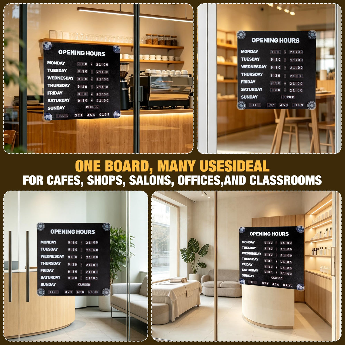 Magnetic Business Hours Sign for Glass Doors,Store Opening Hours Board Reusable Changeable Open Closed Schedule Sign with 2 Magnetic Number for Shop Cafe Salon Office BLACK-Business