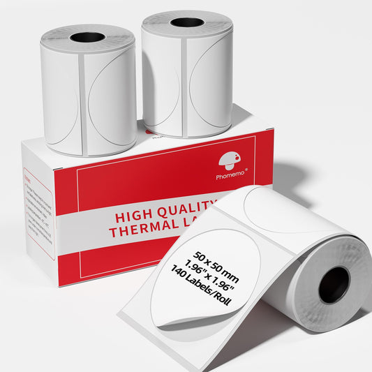 3 Roll Self-Adhesive Round Circle Thermal Labels for Phomemo M110/M221/M220/M120/M200/M110S Label Printers,1.96"（50 mm）,Multi-Purpose Thermal Stickers,Black on White,140Labels/Roll 1.96" x 1.96"