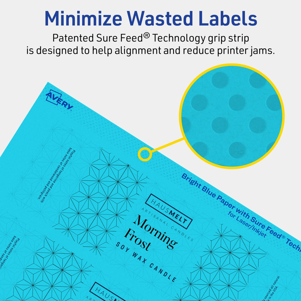 Avery Printable Rectangle Labels, Sure Feed Technology, 2" x 7", Bright Blue Labels, Print-to-The-Edge, Laser/Inkjet Printable, 80 Total, Great for Candles and Jars 80 labels