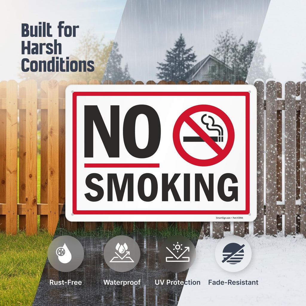 SmartSign No Smoking Sign with Symbol, 10 x 14 inch Screen Printed, 40 mil Laminated Rustproof Aluminum Metal for Indoor, Outdoor, Made in USA 10" x 14" - Aluminum