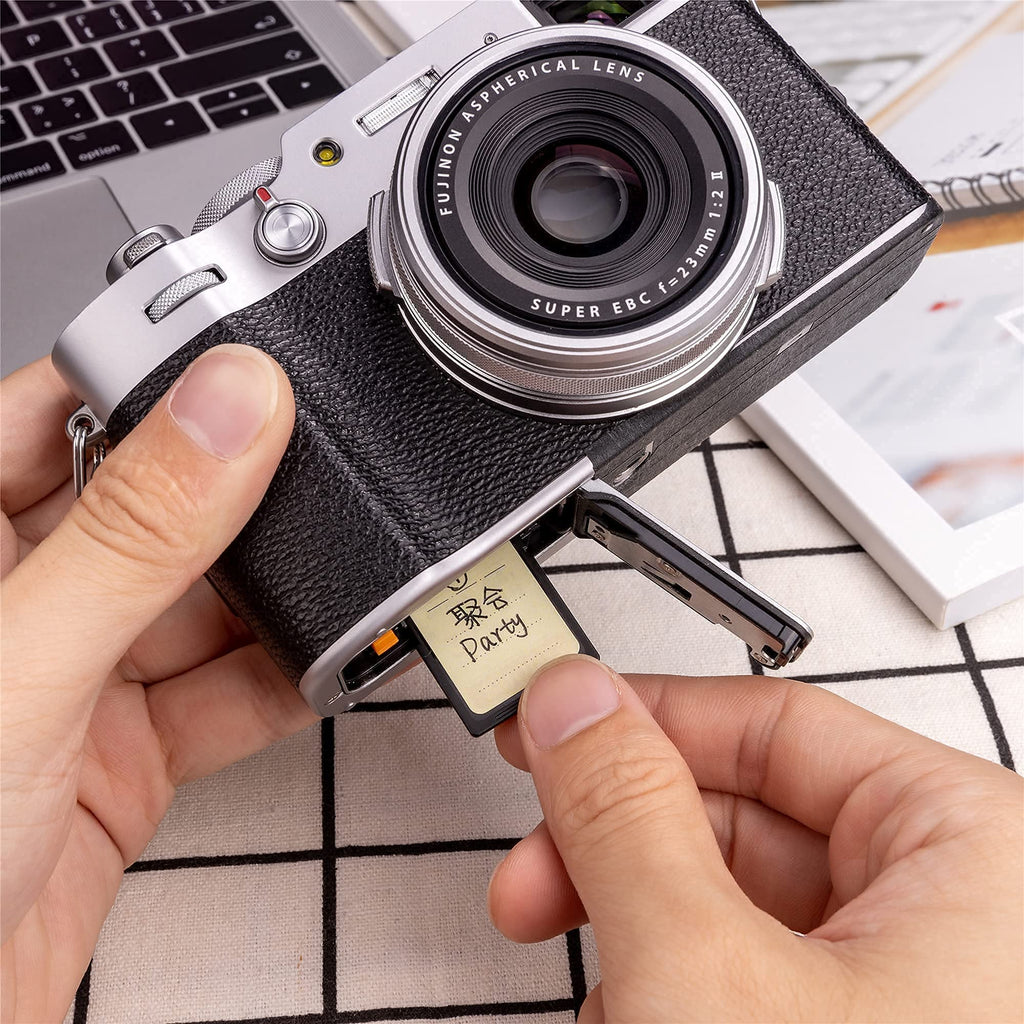 Kiorafoto water-resistant memory card case with 120 labels, holds 12 SD and 12 Micro SD cards, with labeled compartments for organization.