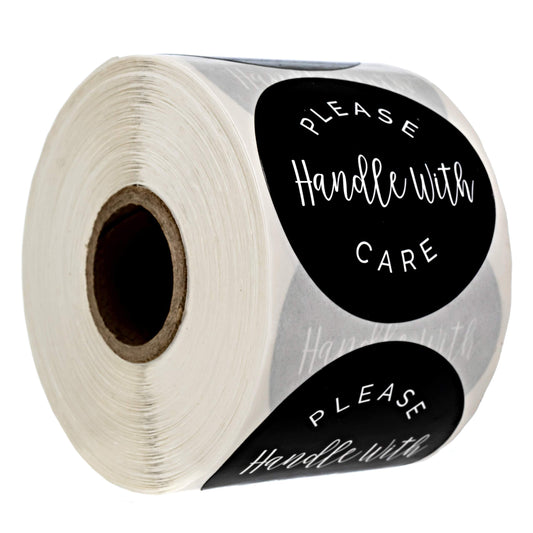 Please Handle with Care Label / 500 Small Business Shipping Stickers / 2" Order Package Envelope Seals/Made in The USA Black, White