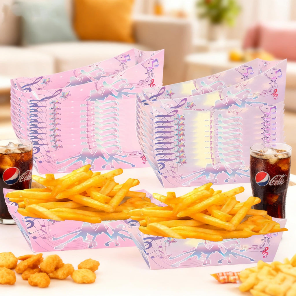 K-pop Theme Paper French Fries Trays, Demon Disposable Paper Food Trays Boat Shape French Fries Containers Party Supplies, 12 Pack
