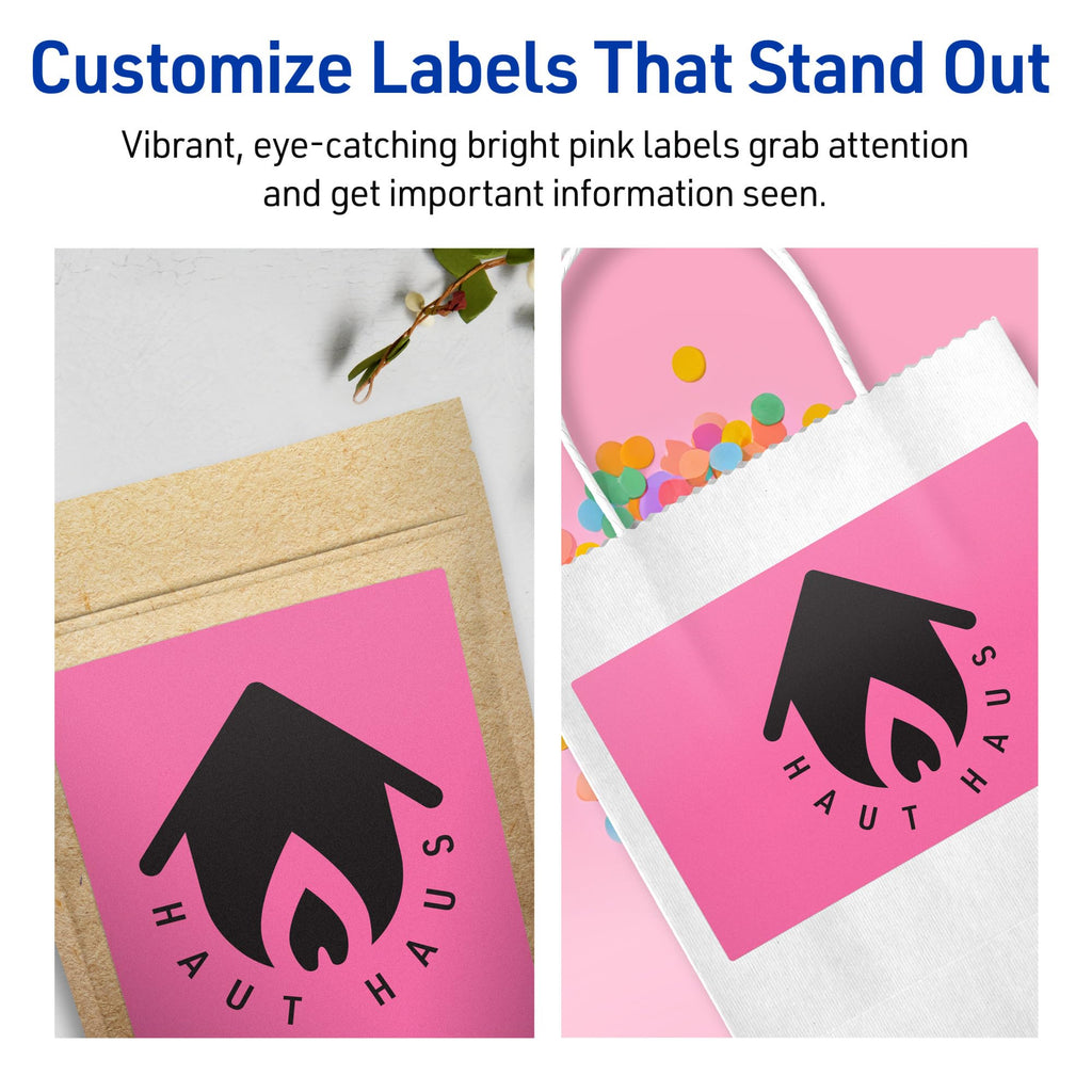 Avery Printable Rectangle Labels, Sure Feed Technology, 5" x 7", Bright Pink Labels, Laser/Inkjet Printable, 80 Total, Great for Shipping and Packaging 80 labels