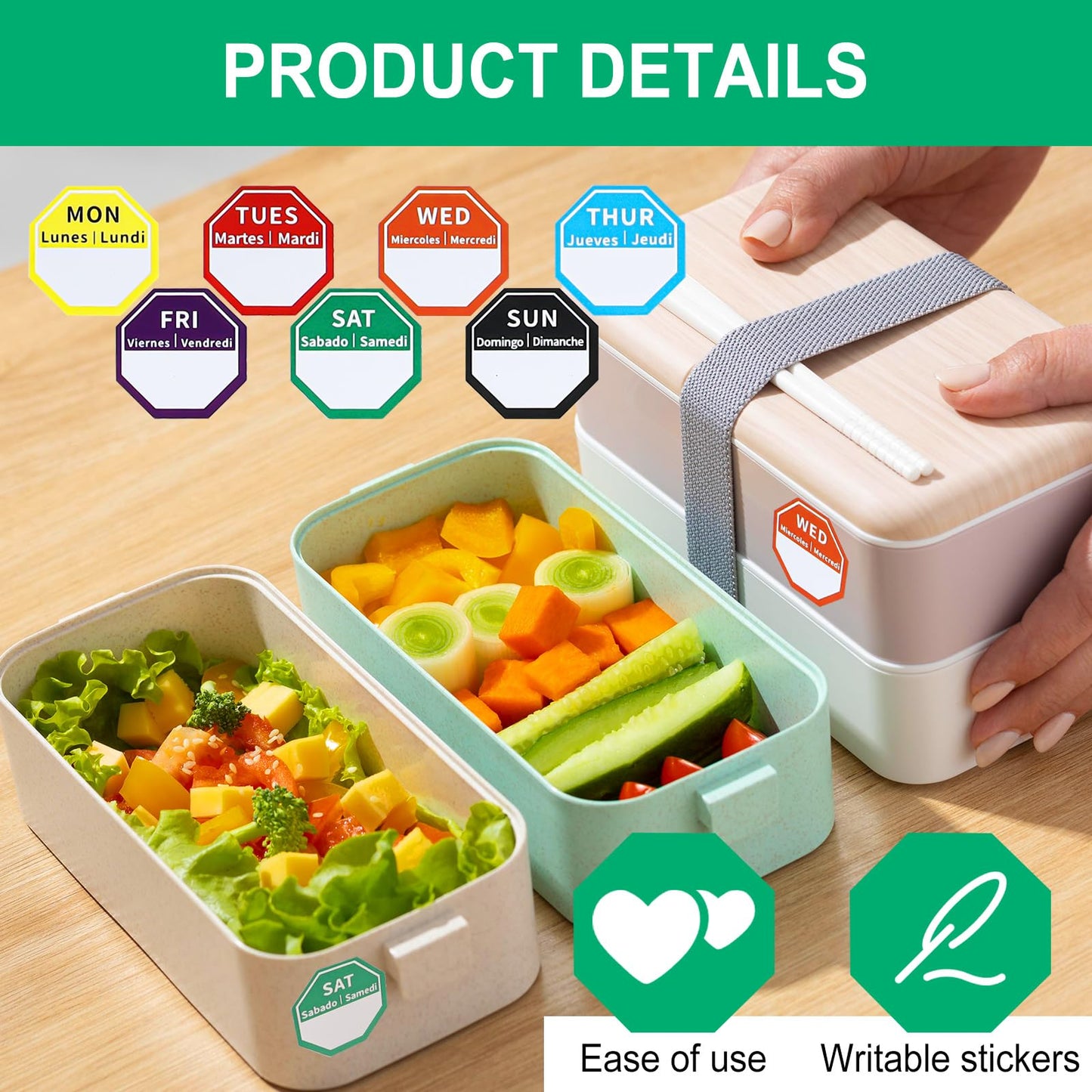 Giantree 735 Pcs Food Labels Stickers 7 Day of The Week, 1 Inch Color Coding Food Rotation Labels, Writable and Removable Day Label Peel Tab for Restaurant Kitchen Containers