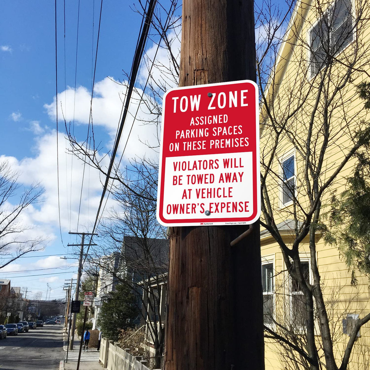 SmartSign - K-8705-EG-12x18 Tow Zone - Assigned Parking Spaces, Violators Towed Sign By | 12" x 18" 3M Engineer Grade Reflective Aluminum 12" x 18" 3M EG Reflective Aluminum