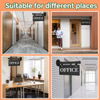 Modern Office Sign 11" x 6" Double-Sided Wall-Mounted Office Door Sign For Business UV Printed Indoor/Outdoor Pre-Drilled Holes with Metal Rod OFFICE - BLACK