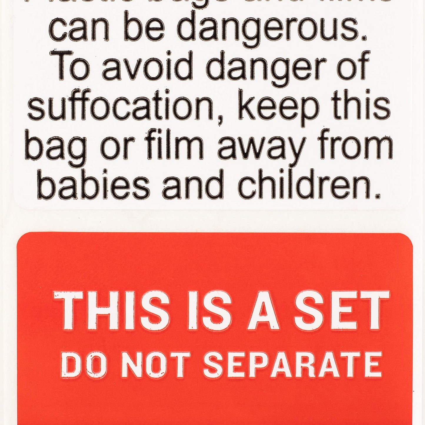 DO NOT Separate - This is A Set with Suffocation Warning Labels/Stickers (2" x 3"), FBA-Approved, 250 Labels per roll, 1 Roll