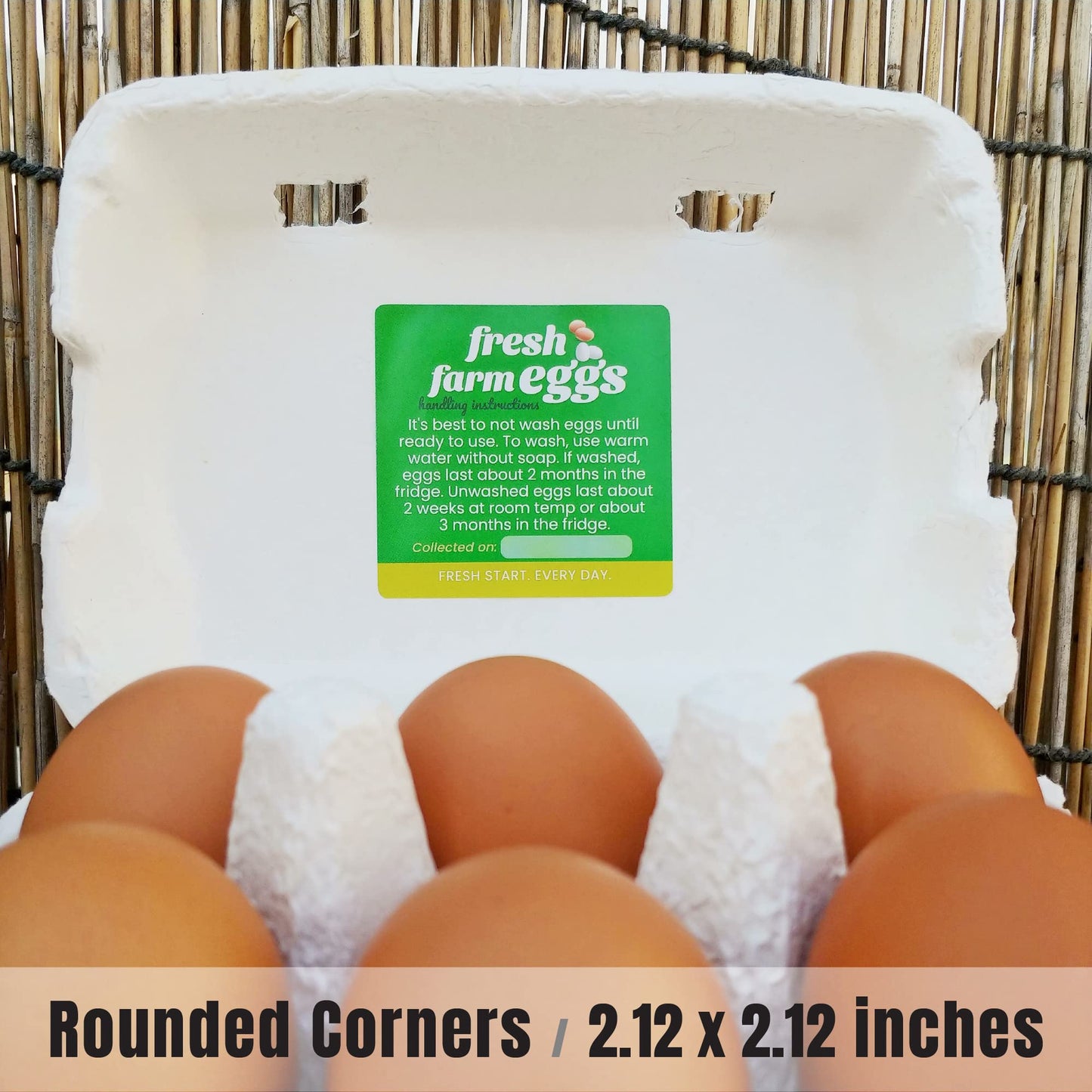 Havongki 100 Pack Premium Fresh Farm Eggs Handling Instructions Stickers Labels Care Accessories | Egg Blank Cartons 4 6 12 15 18 30 48 50 Count Basket Box Container Storing Extra Organizer -M12SS100