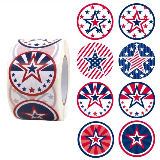 1.5 inches/500 Patriotic Stickers, 8 Designs of American Flag Stickers, 4th of July Stickers for Patriotic Decor Presidents Day Memorial Day Independence Day Labor Day Veterans Day