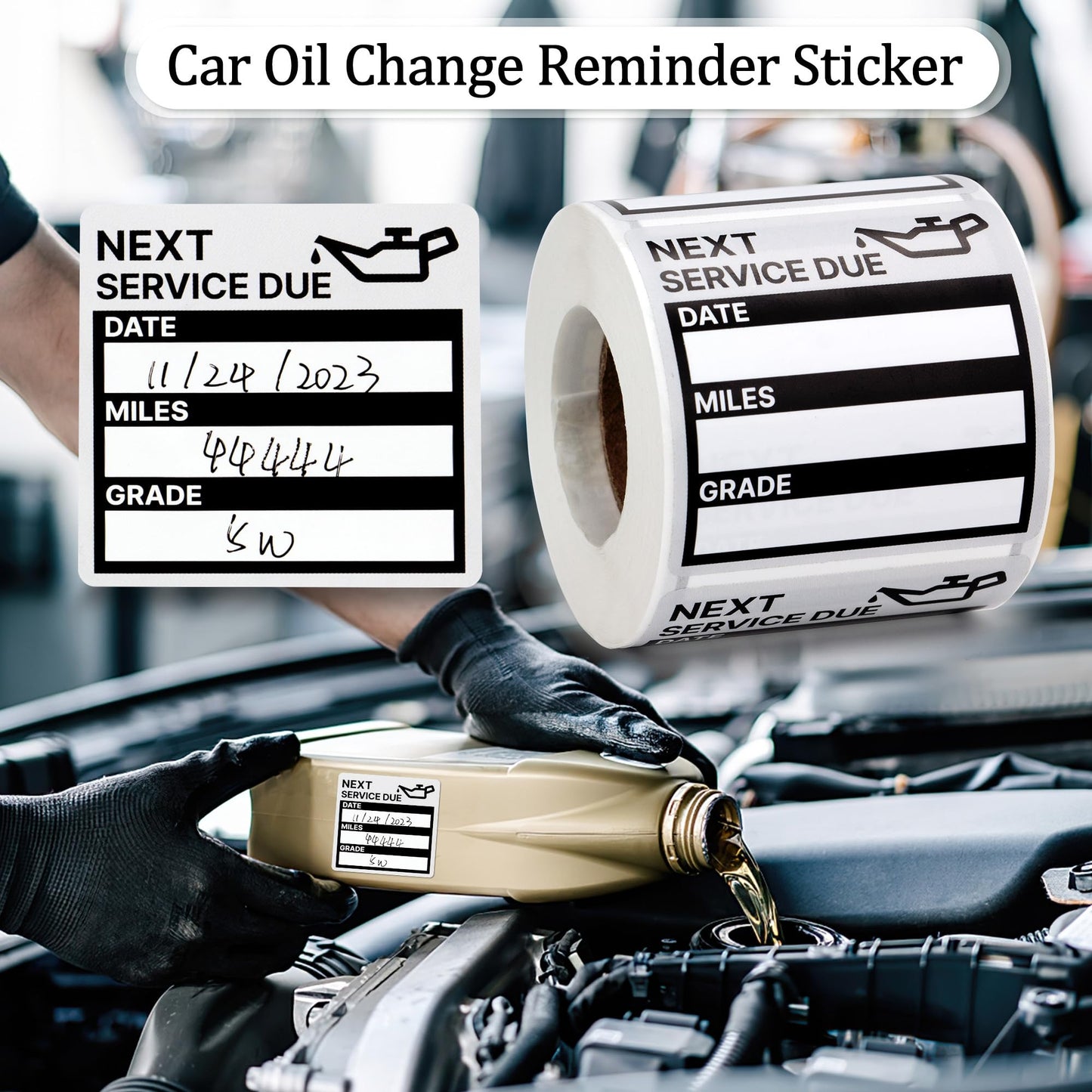 for Oil Change Stickers Vinyl 300 Pcs 2”x 2” Service Black Stickers, Next Service Due Reminder Sticker Labels, Easy to Write on, Easy to Peel with No Residue (Black)