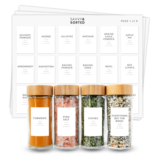 Minimalist Spice Labels for Spice Jars - 146 Spice Jar Labels Stickers for Containers - Spice Stickers Preprinted - Spice Organising Herb Seasoning Kitchen Pantry White Rectangle Spice Labels