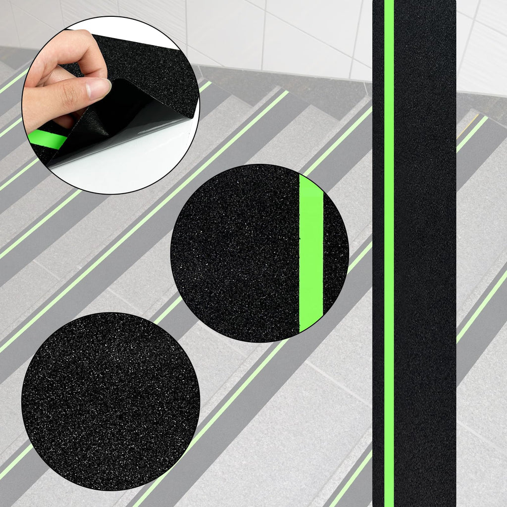 5 Pieces Anti Slip Tape with Glow in Dark Stripe Non Slip Tape with Luminous Stripe Anti Slip Grip Tape for Stairs Anti Slip Traction Tape, 6 by 24 Inches (Luminous)