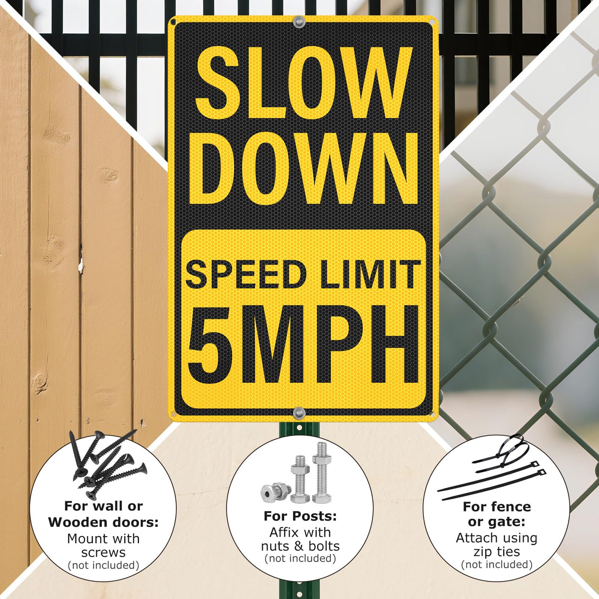 2 Pack Slow Down Speed Limit 5 MPH Signs 12 x 18 Inches Reflective Yellow