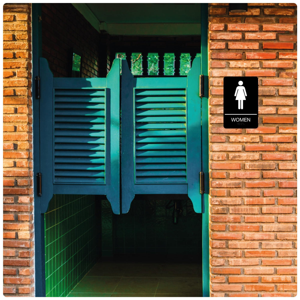 Womens Restroom Sign, ADA Compliant Braill Sign with Double Sided 3M Tape Women Pack of 4