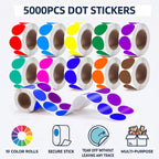 5000 PCS 3/4" Colored Dot Stickers 10 Colors 0.75 inch Circle Stickers 10 Roll/5000pcs