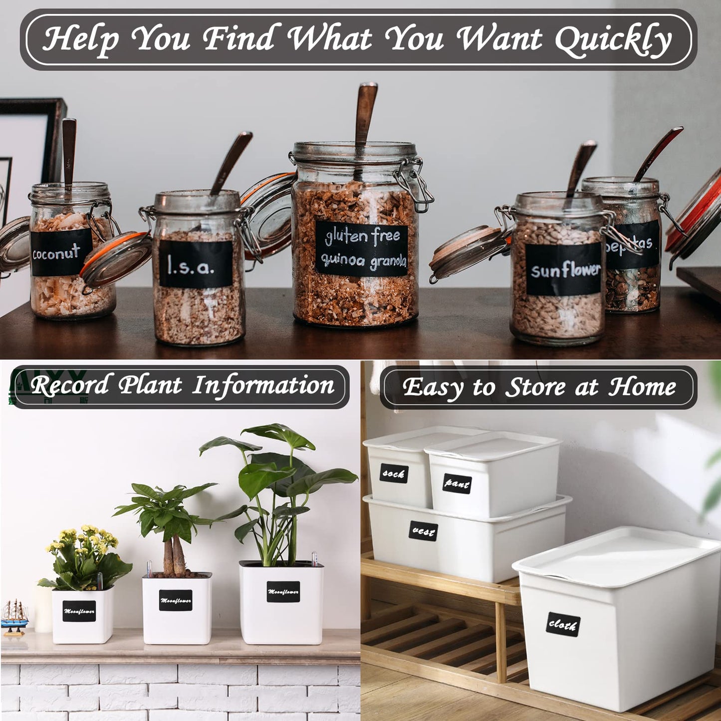 Chalkboard Labels Stickers, 120pcs Black Chalkboard Labels for Containers with White Chalk Marker Reusable and Waterproof Chalk Labels Blackboard Stickers for Storage Bins Container Glass Jars Cups Rectangle