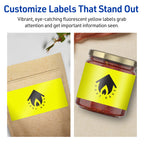 Avery® Printable Rectangle Labels, Sure Feed® Technology, 2-1/2" x 5", Neon Yellow Labels, Print-to-The-Edge, Laser/Inkjet Printable, 60 Total, Great for Candles and Ingredients 60 labels