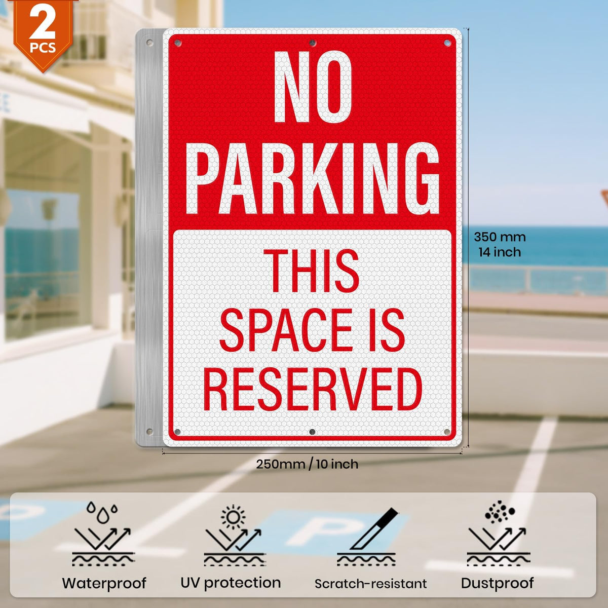 2 Pack No Parking This Space Is Reserved Sign 10 × 14 Inches