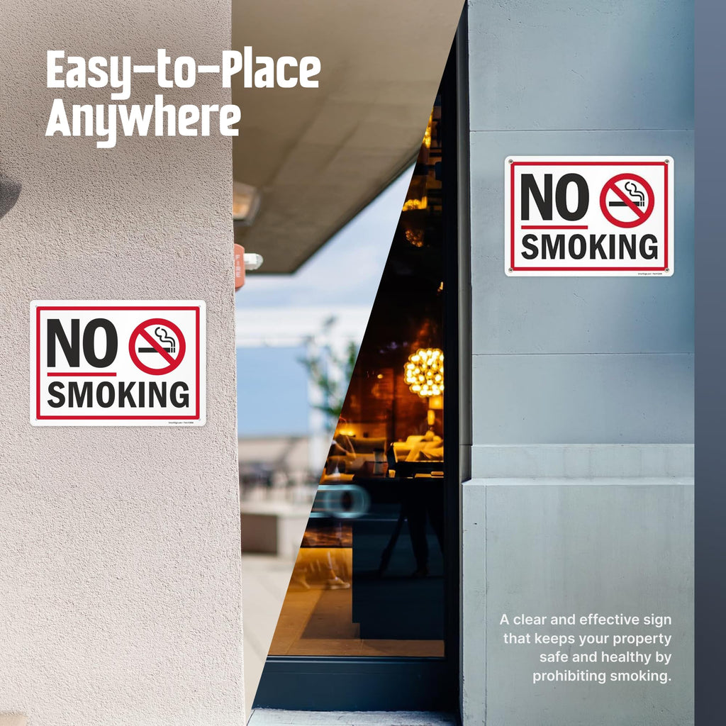 SmartSign No Smoking Sign with Symbol, 10 x 14 inch Screen Printed, 40 mil Laminated Rustproof Aluminum Metal for Indoor, Outdoor, Made in USA 10" x 14" - Aluminum