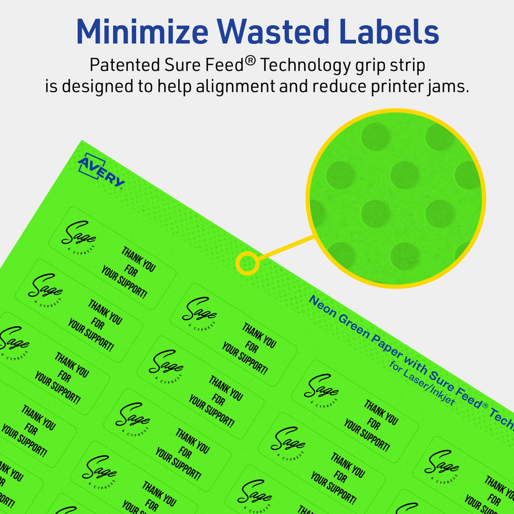 Avery Printable Rectangle Labels, Sure Feed Technology, 2/3" x 1-3/4", Neon Green Labels, Print-to-The-Edge, Laser/Inkjet Printable, 880 Total, Great for Product Merchandising and Jars 880 labels