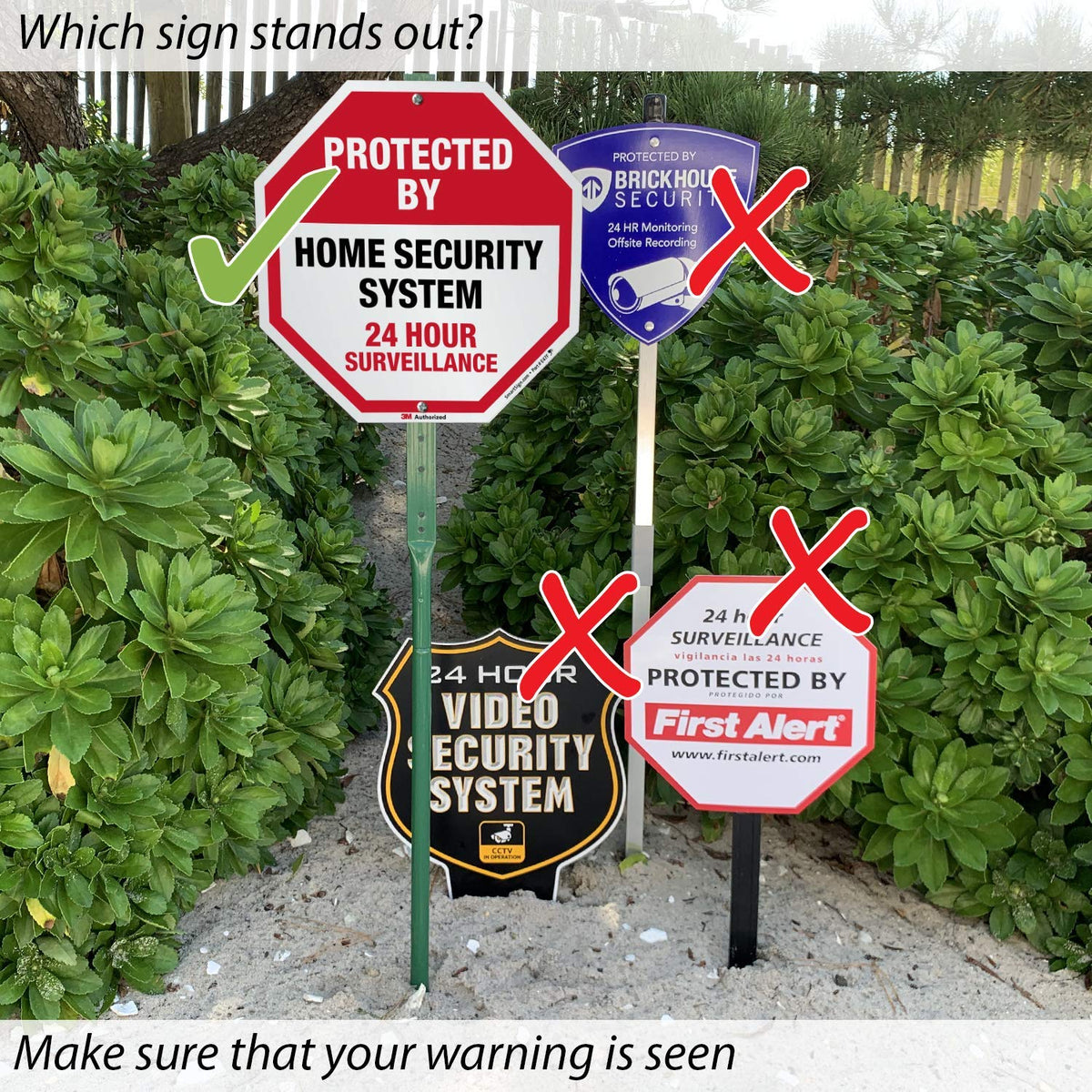 SmartSign 10" x 10" 'Protected By Home Security System 24 Hour Surveillance' Yard Sign with 3 ft Stake, 40 mil Aluminum 3M Laminated Engineer Grade Reflective, Red/Black/White Reflective Aluminum Sign with 3' Stake
